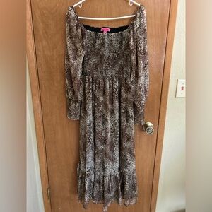 Betsey Johnson Dress Sz Med Animal Print Tiered Midi Ruched Fairy Whimsigoth